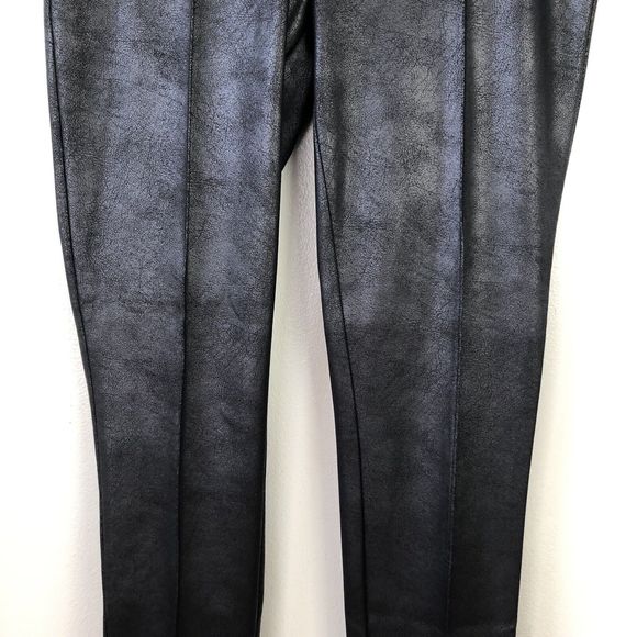 Nine West Stretch Knit Legging Womens Size M Faux Leather Stretchy Black Crackle - Picture 3 of 14